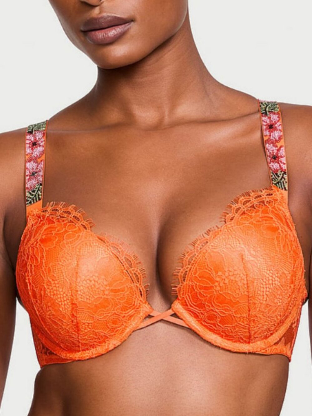 Victoria's Secret Sunset Orange Bombshell Push Up Shine Strap Bra
